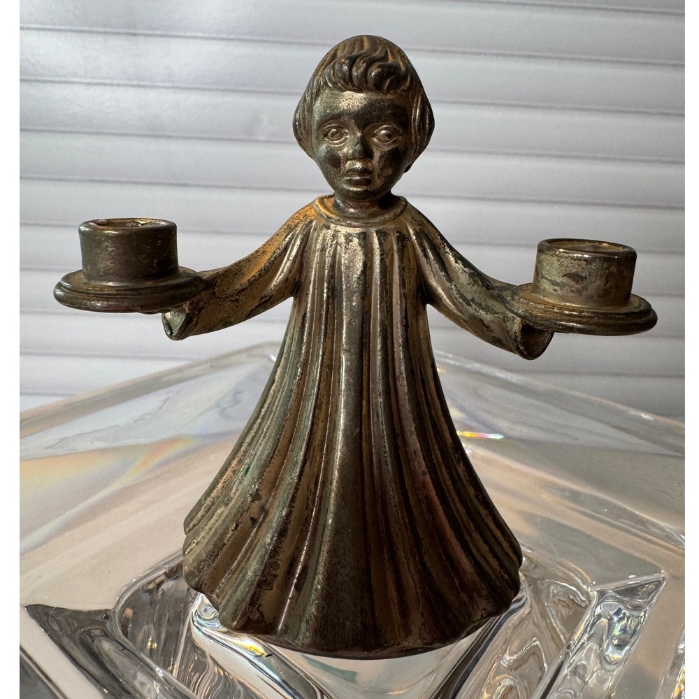 Vintage Italian Pewter‎ Angel Candle Holder Choir Boy Altar Figurine
